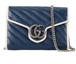 GG Marmont Chain Bag, Leather, Blue, 573307, 3*